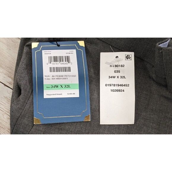 J M Haggar Mens 34X32 Gray Premium Stretch Flat Front Straight Leg Chino Pants - Picture 8 of 11